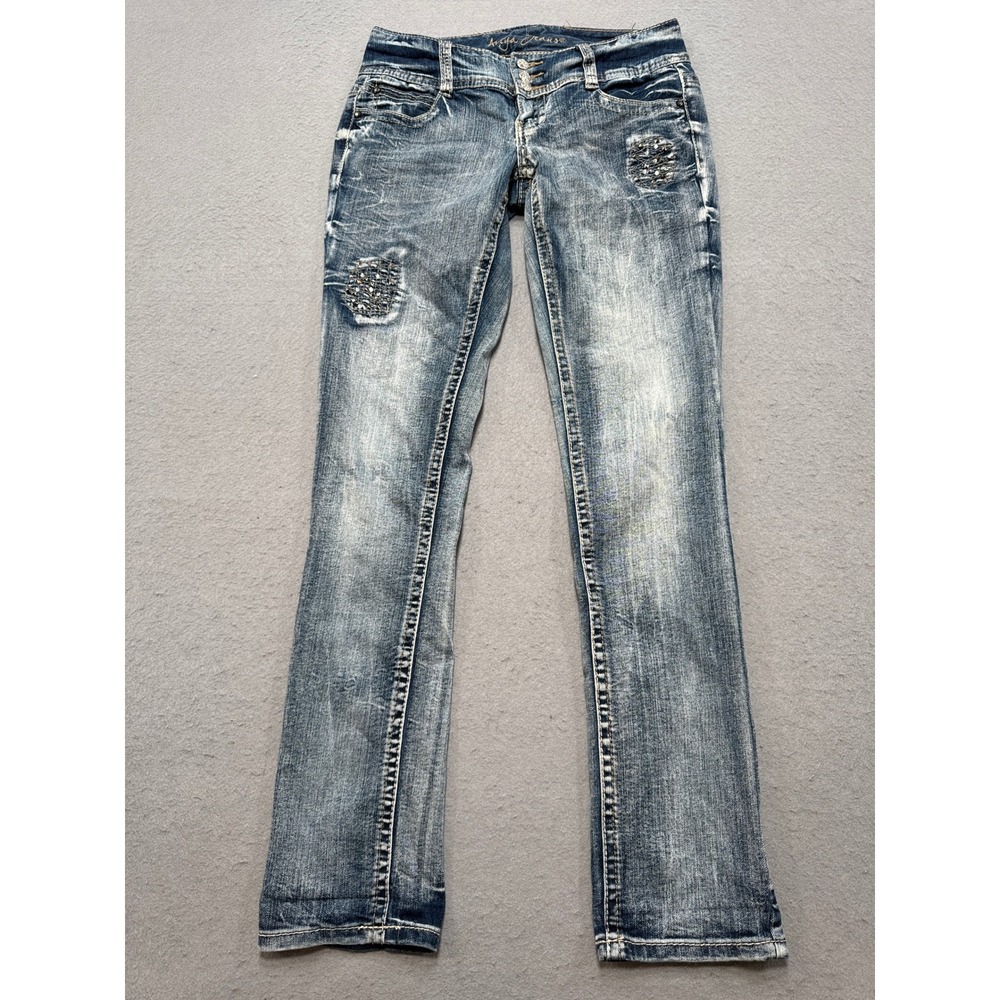 Y2K Ariya Jeans Women's 5/6 Blue Denim Tapered Leg Low Rise Embellished Pockets